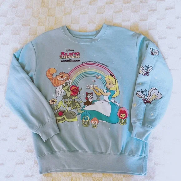 Disney Alice in Wonderland Graphic Sweatshirt Light Blue Size Large - Picture 1 of 3